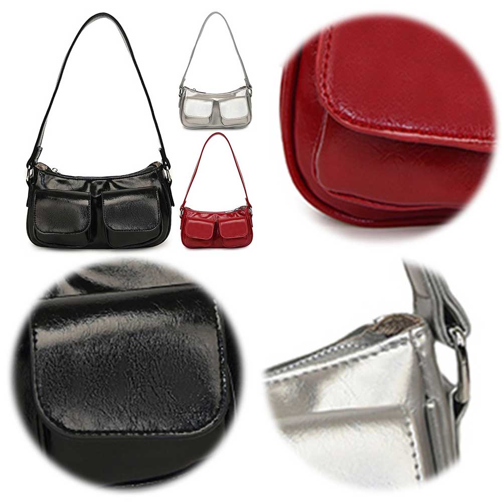 Women Tote Purse Double Pockets PU Leather Satchel Hobo Bag Solid Color Underarm Bag Clutch Purse Shopping Bag