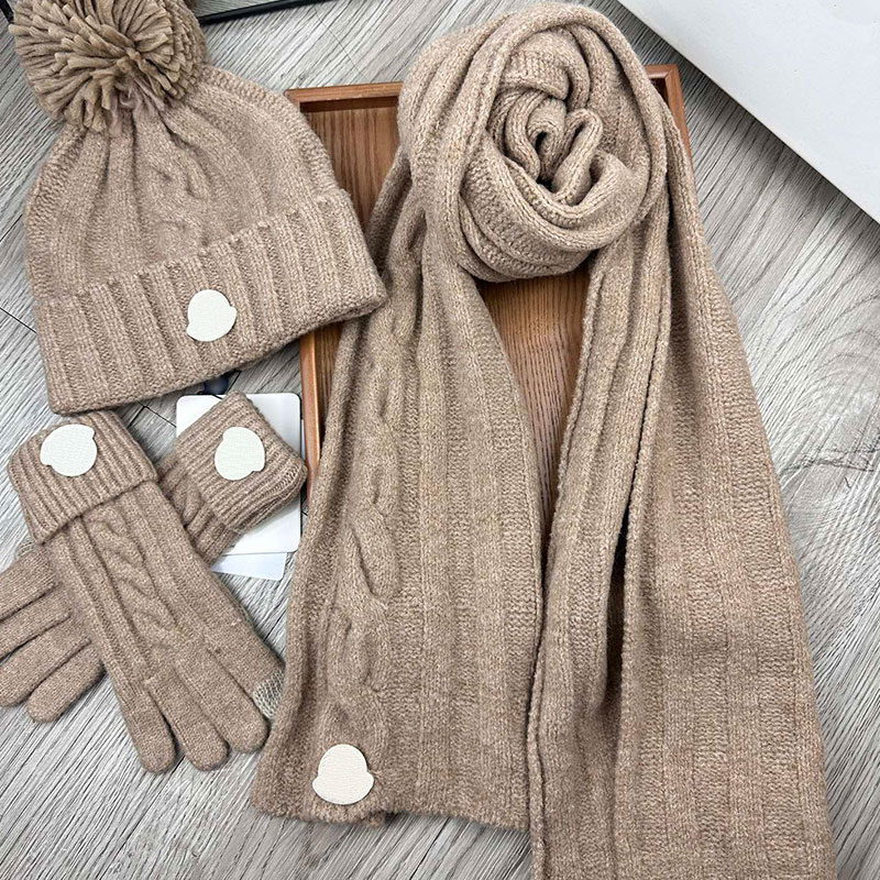 Scarf and Hat Gloves three-piece set Fashion soft breathable wool material Winter outdoor warm long scarfs for Women Designer Scarves Men hat with hairball
