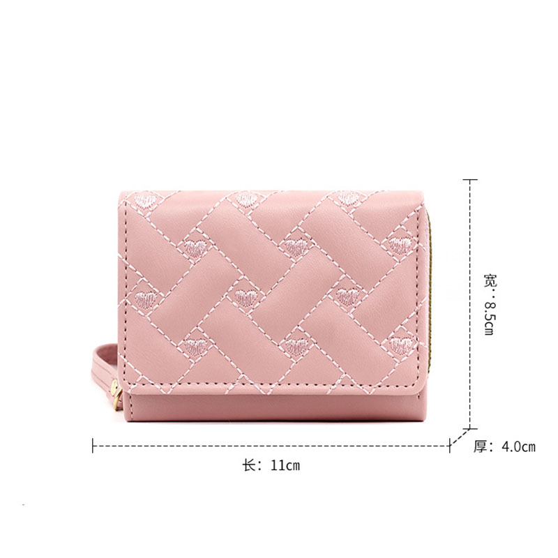 Women's Wallet Tri Fold Card Bag PU Multi Coin Money Pocket Short Fashion Embroidered Love Pattern Korean Money Purse for Girl
