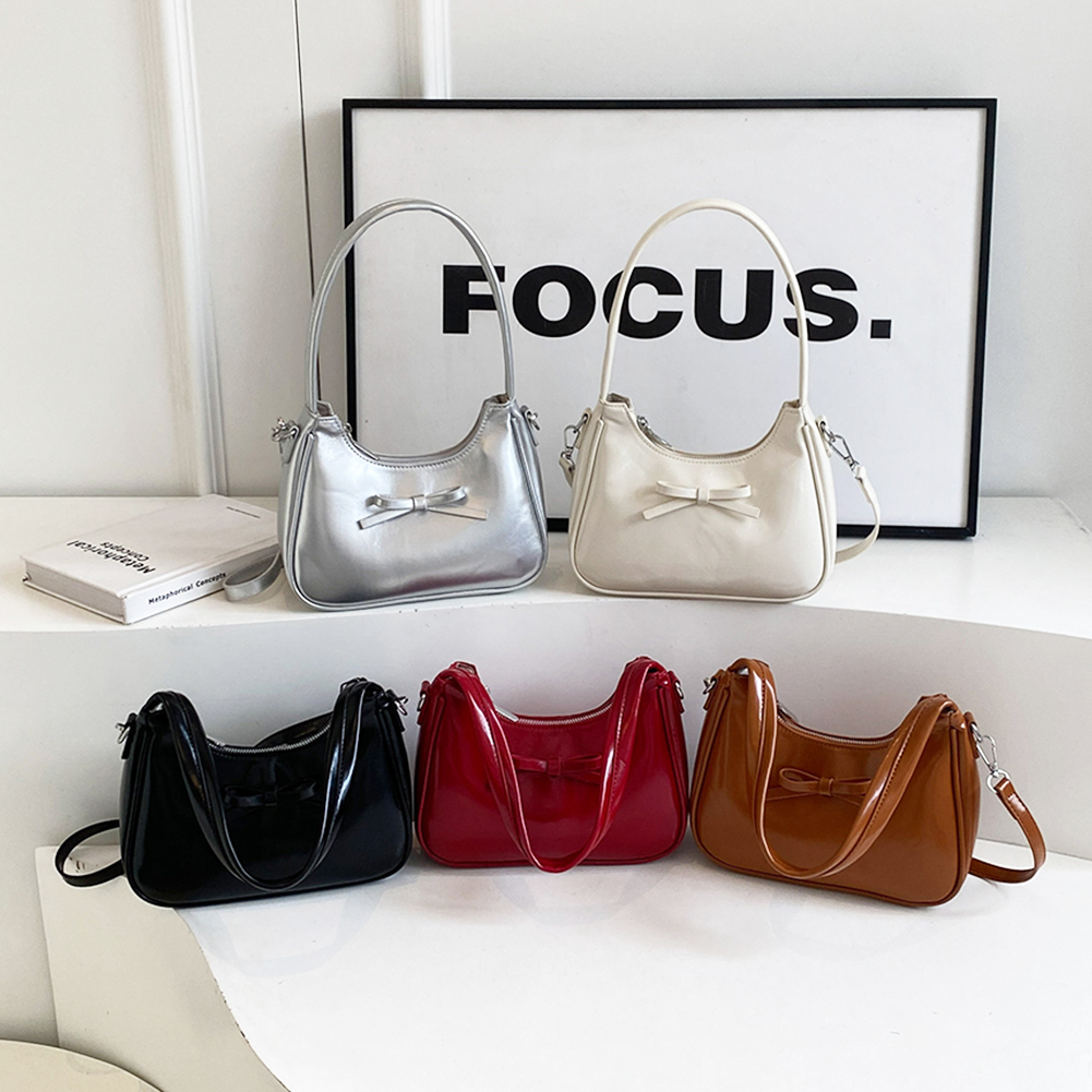 Shoulder Bag Women PU Leather Zipper Crossbody Bag Solid Color Crescent Bag Clutch Purse for Work Travel Shopping