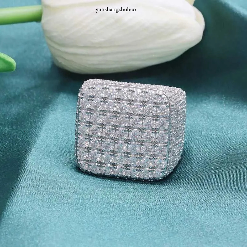 Custom Fine Hip Hop Iced Out Vvs Moissanite Ring Sterg Sier Full Men Hiphop Lab Dia