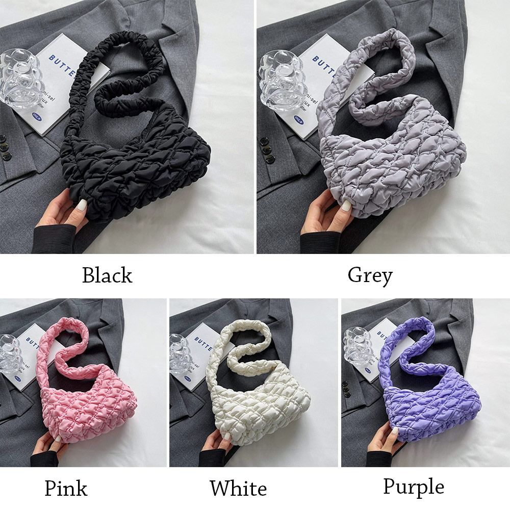 Women Plaid Quilted Crossbody Bag Solid Color Shoulder Bag Cute Pleated Bubbles Embroidered Cotton Satchel Bags Underarm Bag