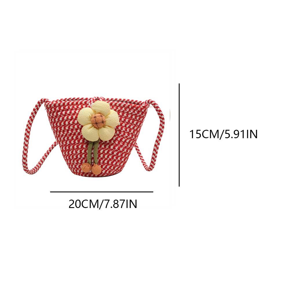 Women Bucket Bag Flower Straw Summer Beach Bag Casual Small Crossbody Bag Knitted for Travel Vacation