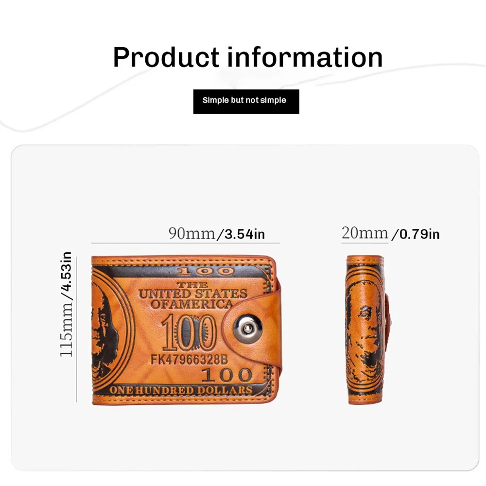 Men's Wallets Male Leather Wallet with 100 US Dollar Pattern Wallet Photo Card Holder Fashion Large Capacity Wallet Purse Bag