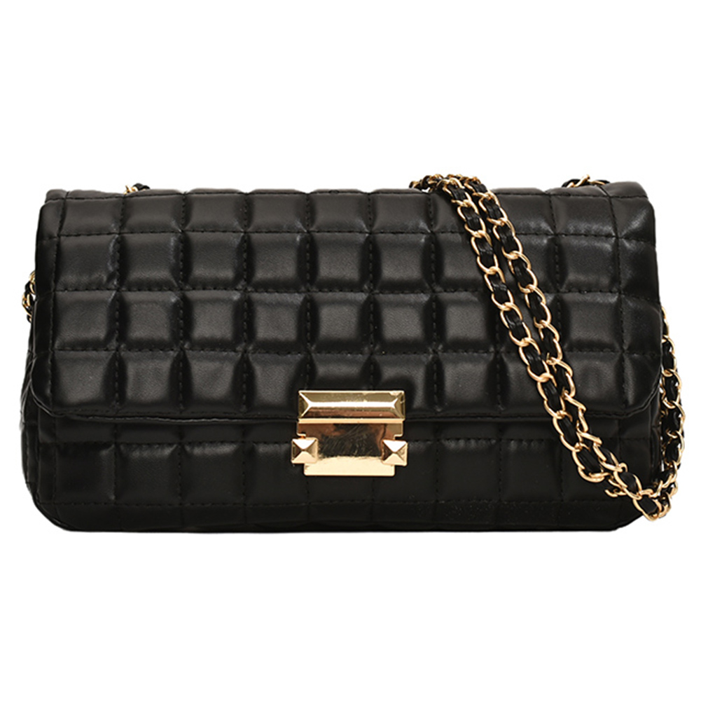 Quilted Shoulder Bag for Women with Chain Square Bag PU Leather Solid Color Satchel Purse Travel Commuter Bag