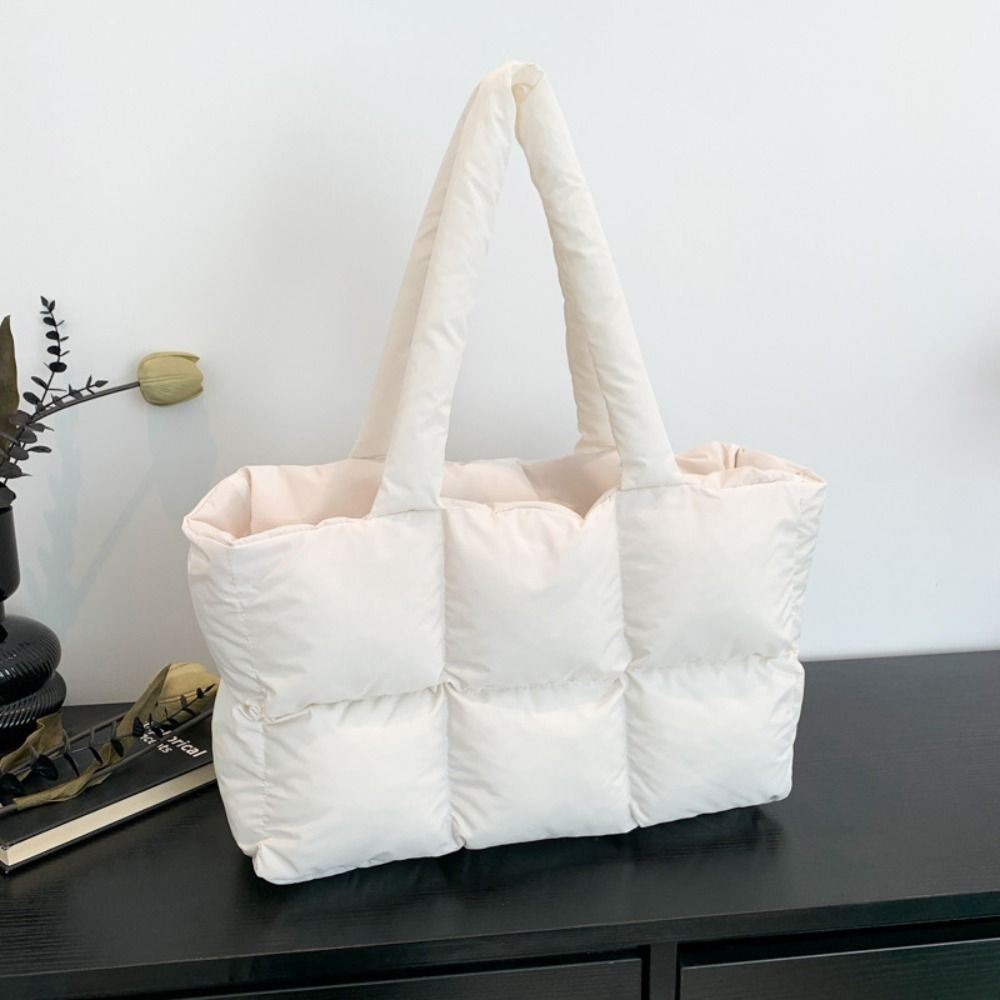 Casual School Bag Down Cloth Handbag Commute Underarm Bag Large Capacity Tote Bag Simple Fashion Puffy Bags Girls