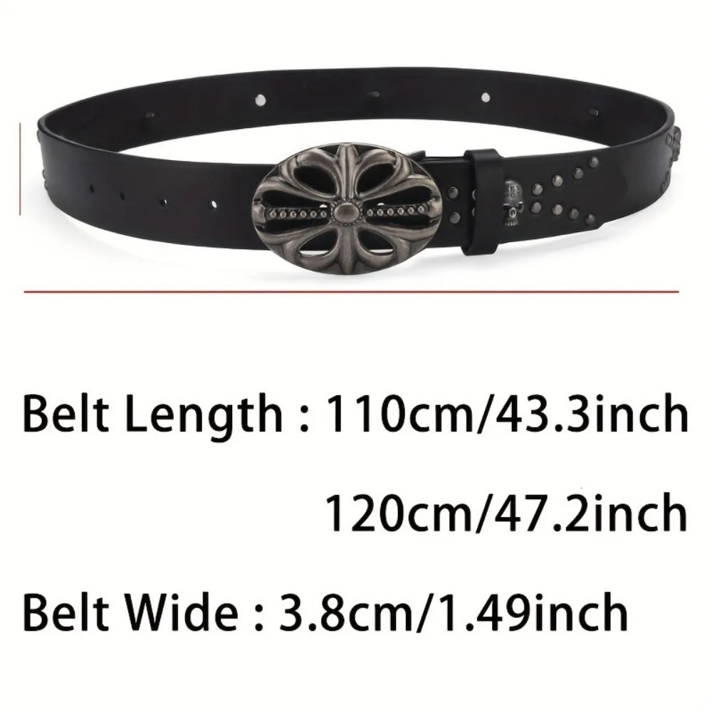 Vintage Skeleton Head Bohemian Style Belt Hip Hop Punk Leather Belt Riveted Pants Bands Y2K Style 241107