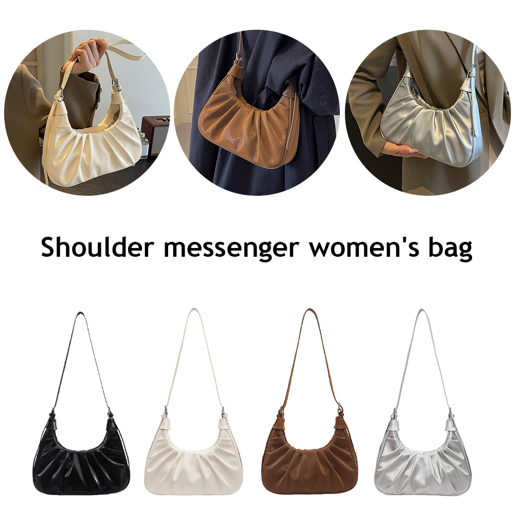 Shoulder Bag for Women Ruched Crossbody Bag PU Leather Adjustable Strap Hobo Bag Clutch Purse for Work Travel