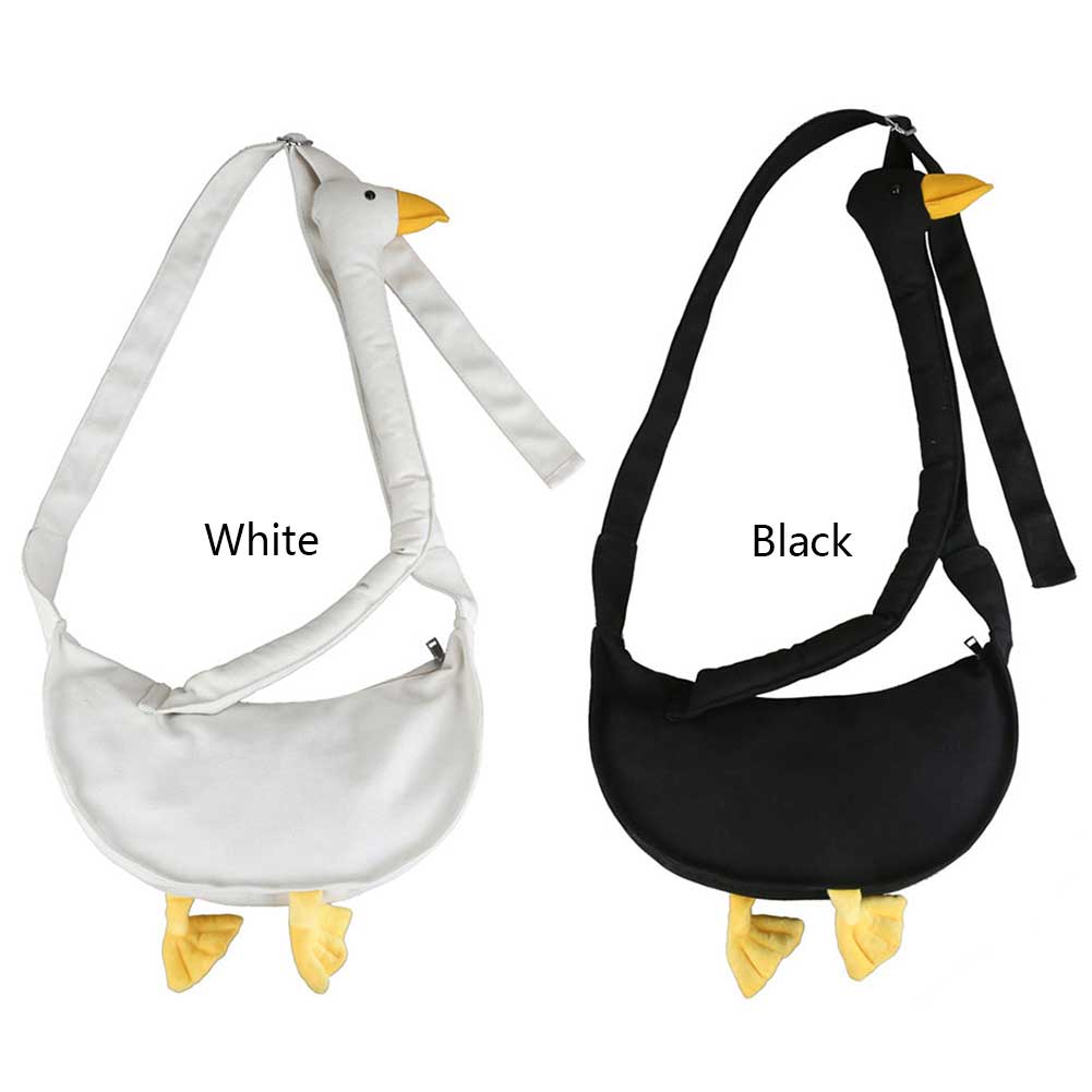 Women Cute Shoulder Bag Adjustable Strap Canvas Cartoon Goose Bag Large Capacity Goose Crossbody Bag Female Outdoor Bag