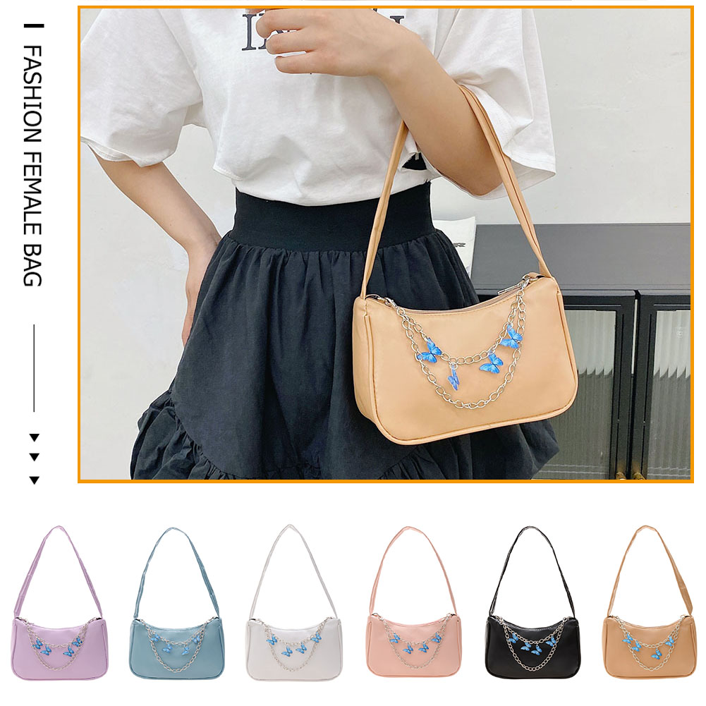 Retro Butterfly Chain PU Leather Shoulder Underarm Bag Women Casual Small Purse