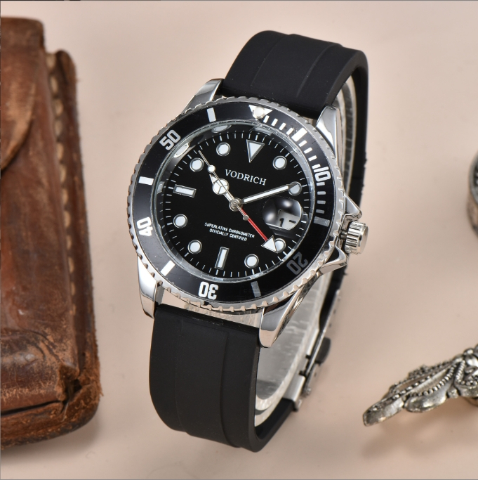 Fashion Brand Watch mens Quartz Watches date 41mm Big Dial Watch men gold wristwatch case Rubber strap watch fashion black dial calenda Clock Gifts