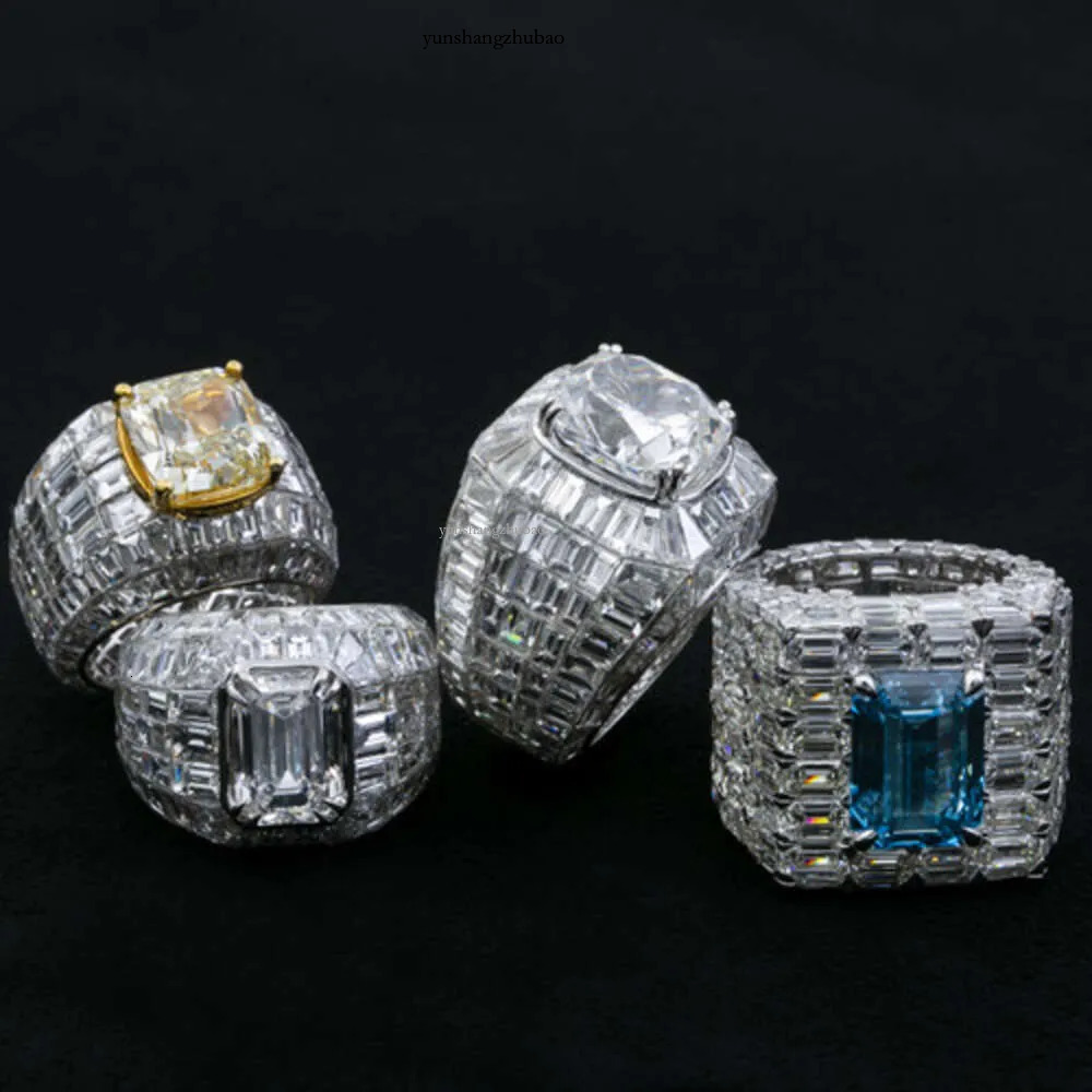 Custom 10k Solid Invisible Setting Mens Hip Hop Iced Out d Color Emerald Baguette Cut Vvs Moissanite Ring for Men
