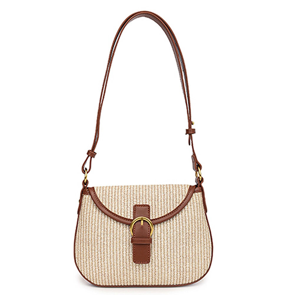 Women Crochet Hobo Bag Adjustable Strap Weaving Satchel Bag Hasp Closure Flap Straw Beach Bag Ladies Summer Daily Bag