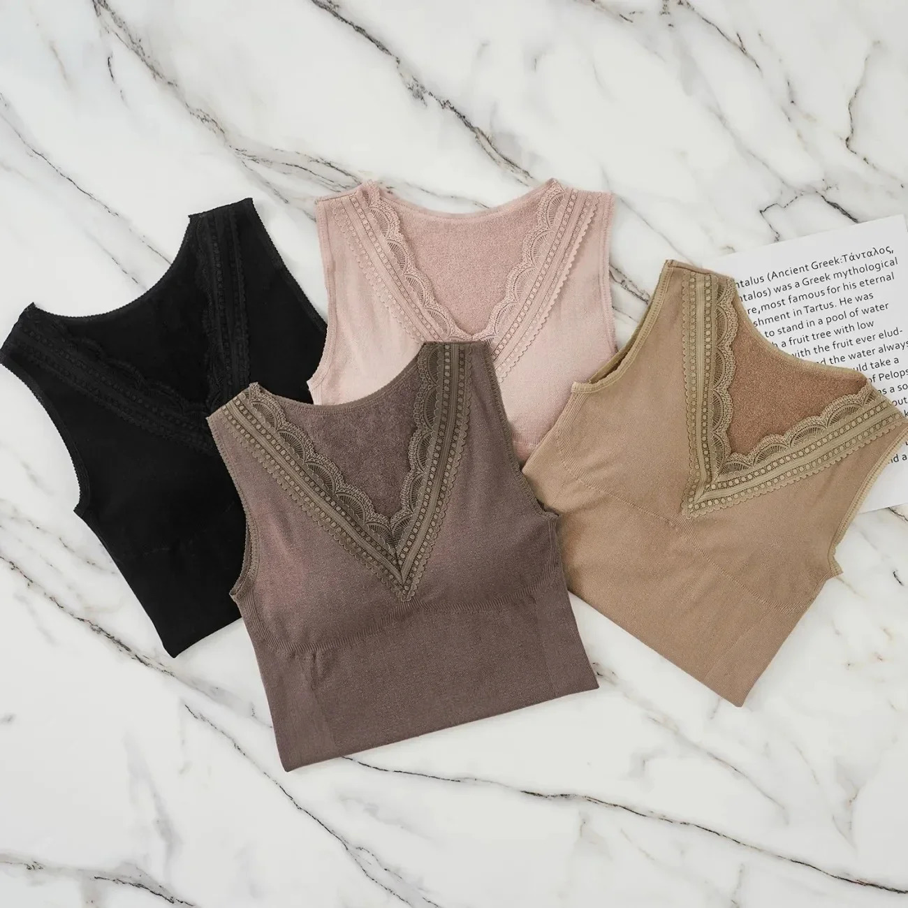 underwear warm body top vest sexy winter clothing womens sleeveless ultra-thin seamless V-neck lace side solid inner garment 241106