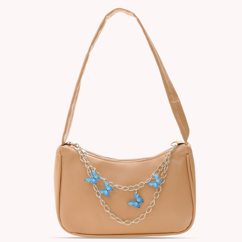 Retro Butterfly Chain PU Leather Shoulder Underarm Bag Women Casual Small Purse