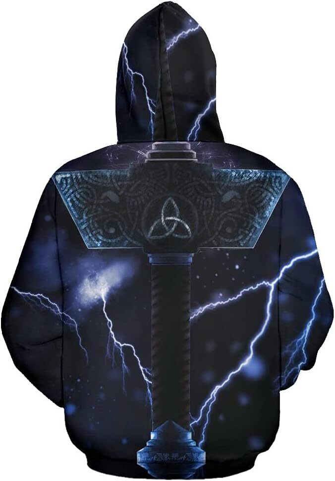 Hoodie for Mens Womens Nordic Myth Thors Hammer Hoodie, 3D All Over Print Viking Pullover, Men Sweatshirt with Pocket Graphic Trendy patterns