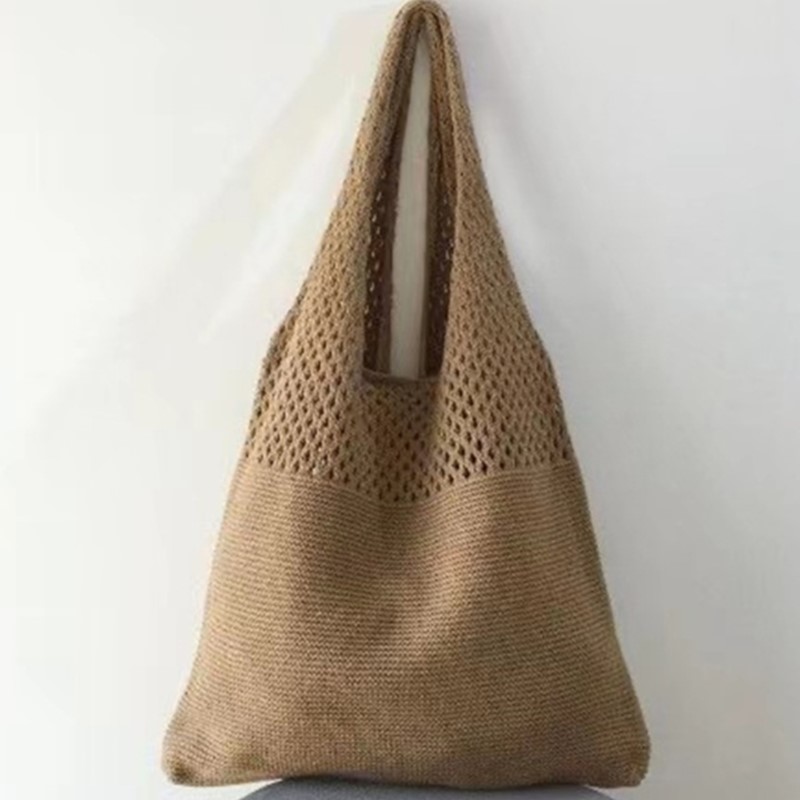 Shoulder Bag Women Large Capacity Shopper Totes Vintage Hollow Woven Underarm Knitted Handbag Ladies Summer Beach Travel Bag