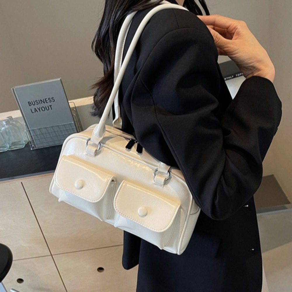 Korean Style Satchel Hobo Bag Large Capacity Retro Shoulder Underarm Bag Casual Fashion Leather Double Pocket Handbag Travel