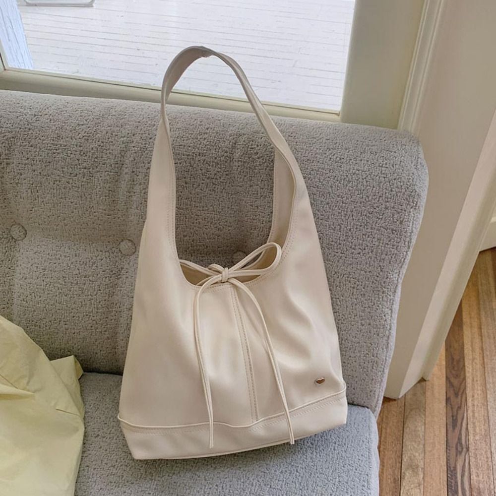 Casual Korean Style Soft Pu Leather Tote Bag Bowknot Pure Color Bow Tie Shoulder Bag Lightweight All-match Underarm Bag Women
