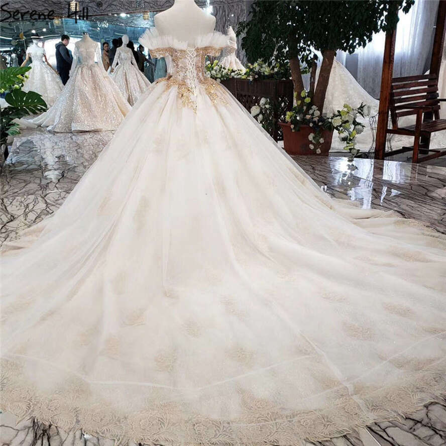 SERENE HILL Boat Neck Vintage Sexy Dress 2025 Off Shoulder Beadings Sequins Wedding Gown Real Photo Custom Made