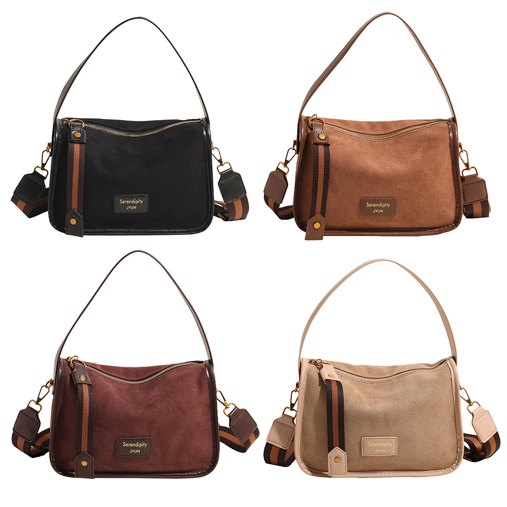 Women Suede Crossbody Bag Adjustable Strap Handbag Multiple Pocket Underarm Bag Zipper for Work Travel