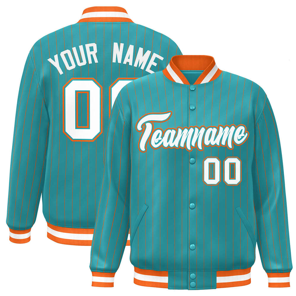 2025 Custom Jacket Pinstripe Full-Snap ed Text Number Varsity Letterman College Baseball Coat