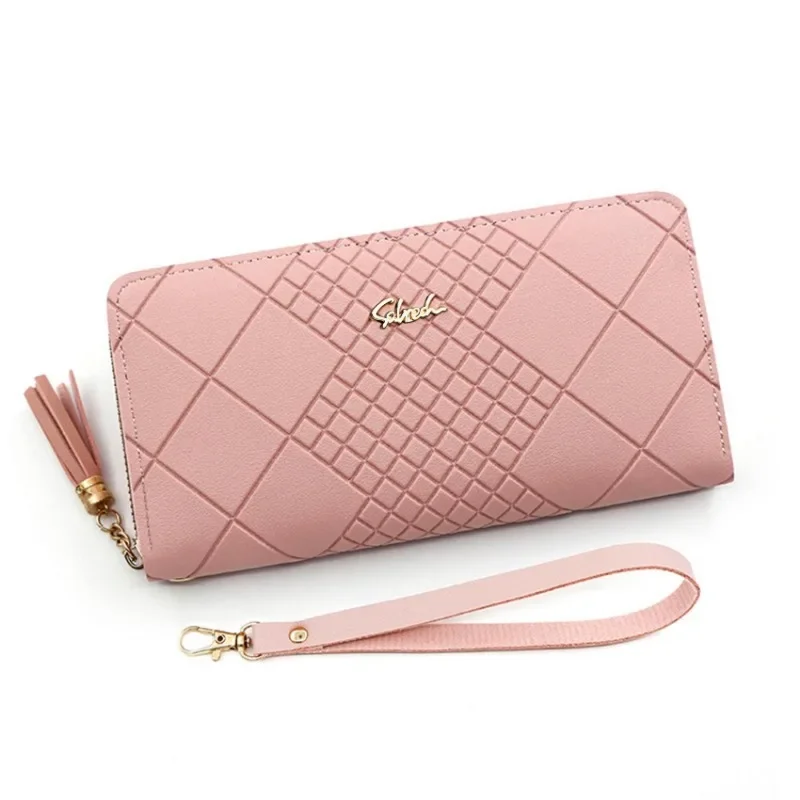 Embossed Solid Color Multi Slot Change Bag with Long Women Wallet in Hand