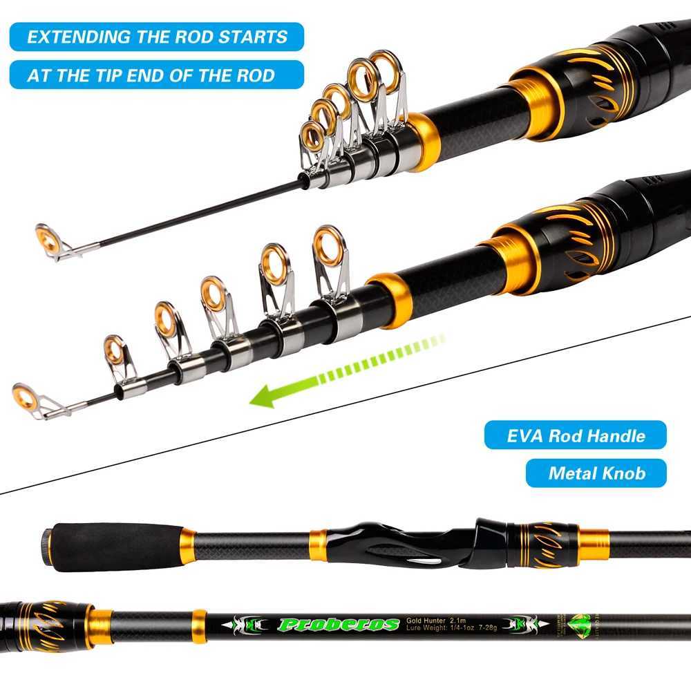 Proberos Caen fiber Tescopic fishing rod and reel combination high-speed rotating reel kit line lure hook bag kit 2.1m 5.1 W241108