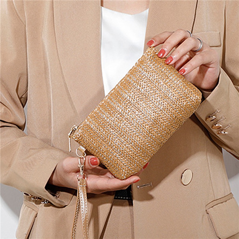 Ladies Daily Phone Bag Fashion Women's Woven Bag New Wristlet Clutch Casual Straw Coin Purse Beach Wallet