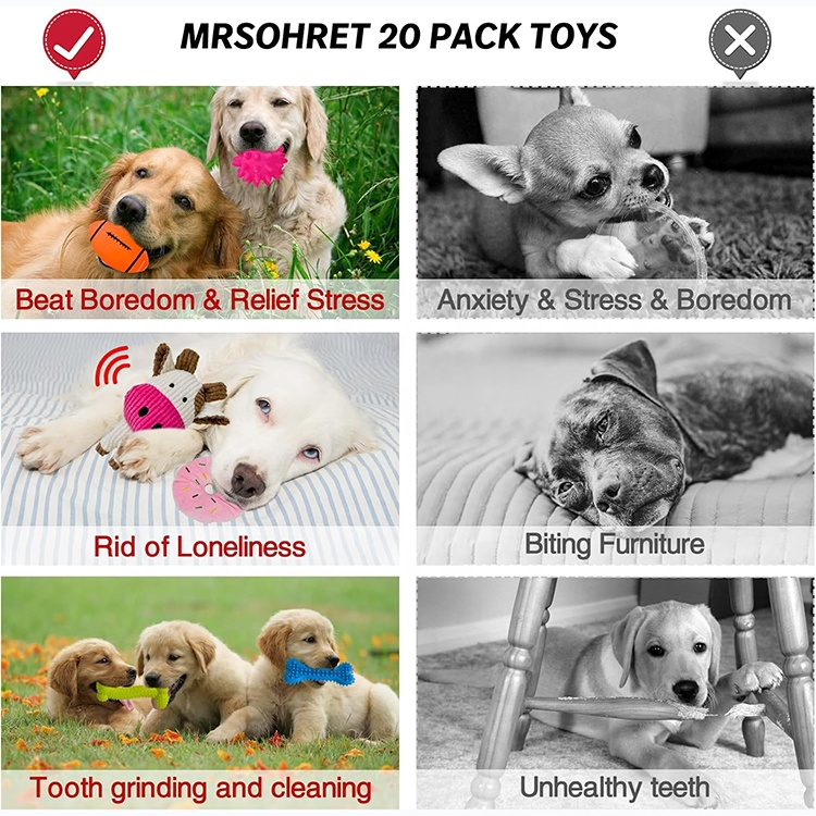 20 PCS Puppy Chew Toys Dog Accessories Pet Supplies Dog Plush Squeaky Toys With Basket