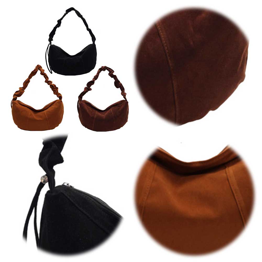 Women Suede Shoulder Bag Ruched Small Hobo Tote Handbag with Adjustable Strap Crossbody Purse Mini Clutch for Work Travel