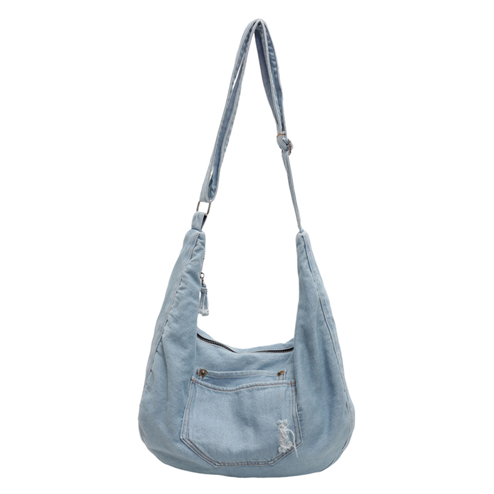 Denim Shoulder Bag for Women Men Adjustable Strap Casual Tote Bag Large Capacity Handbag Satchel Purse Commuter Travel Bag