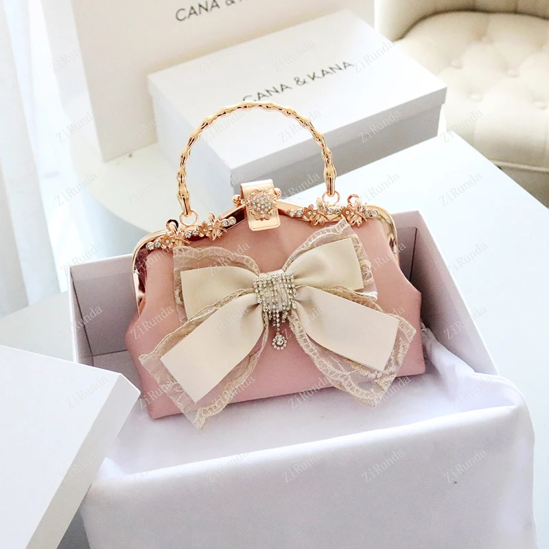 Light pink foreign style fairy bow bag chain autumn new versatile sweet shoulder crossbody portable
