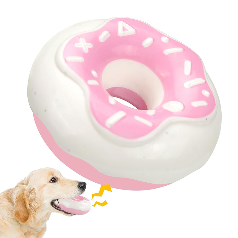 Durable Dog Squeaky Toys for Aggressive Chewers, Doughnut Shape Indestructible Chew Toys Silicone Dog Pet Chew Toy