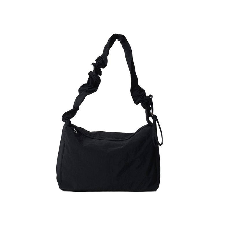 Women Shoulder Bag Ruched Nylon Crossbody Bag Solid Satchel Purse Trendy Hobo Bag for Shopping Travel