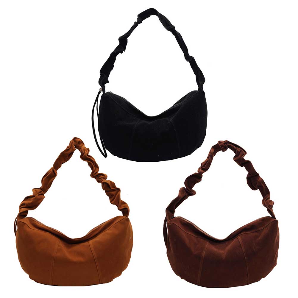 Women Suede Shoulder Bag Ruched Small Hobo Tote Handbag with Adjustable Strap Crossbody Purse Mini Clutch for Work Travel