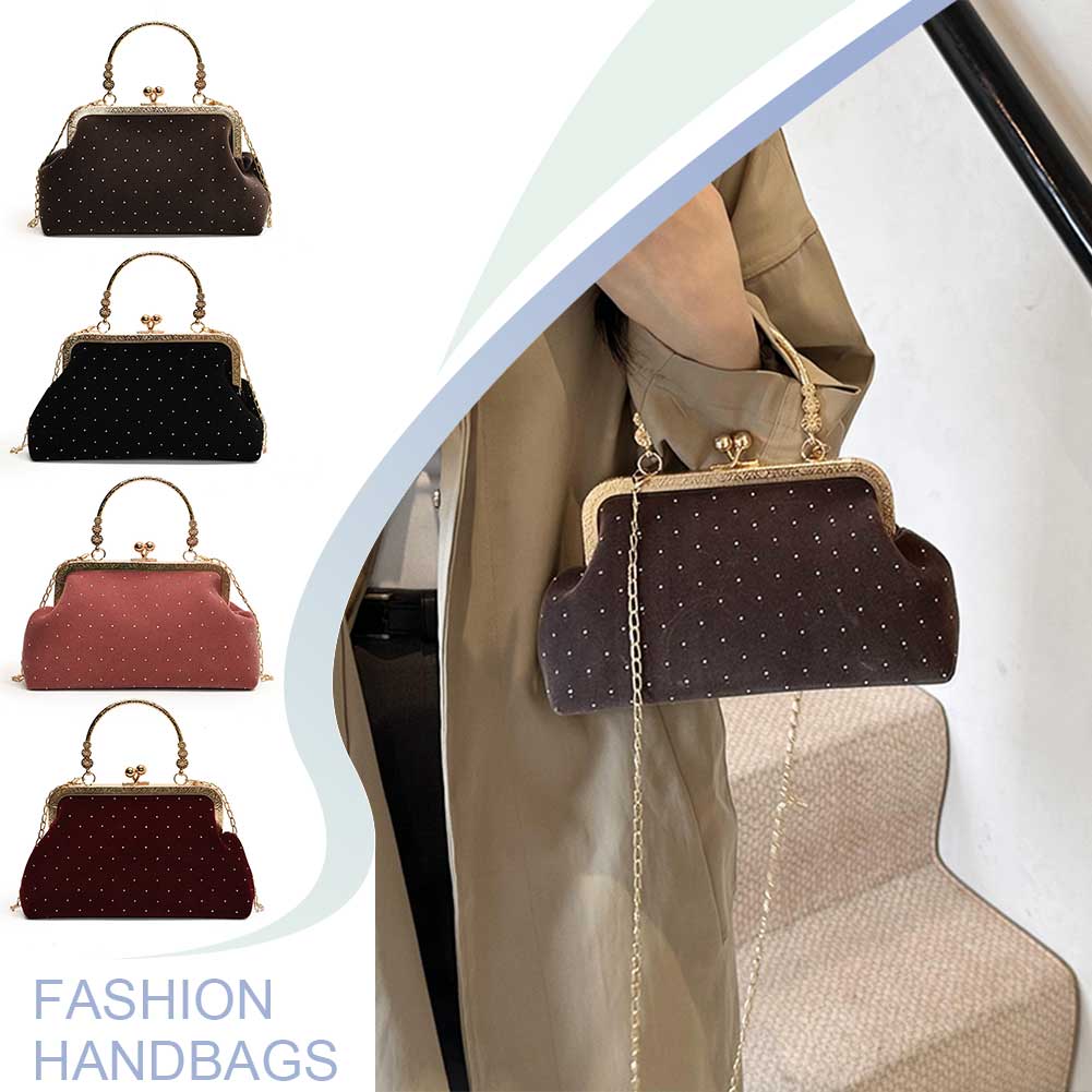 Women Clutch Purses Ladies Evening Bag with Detachable Chain Velvet Shoulder Cross Body Bag Metal Hand Top Handle Bags Party Bag