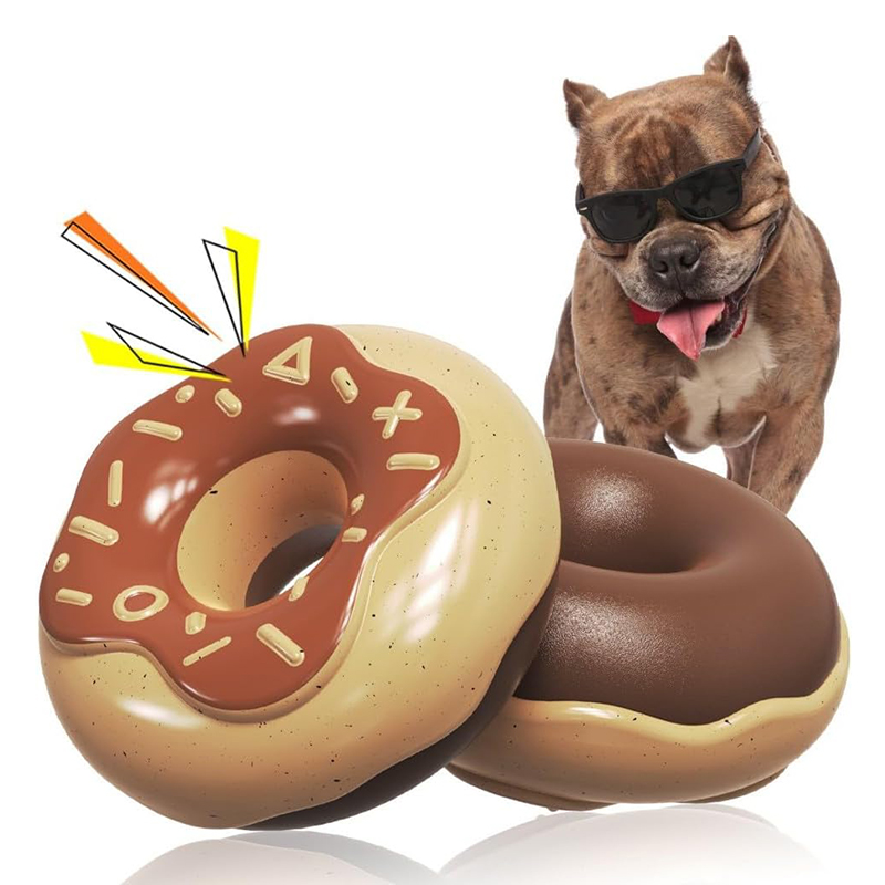 Durable Dog Squeaky Toys for Aggressive Chewers, Doughnut Shape Indestructible Chew Toys Silicone Dog Pet Chew Toy