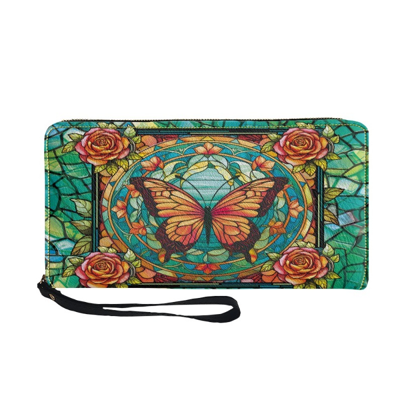 Women's Zippered Clutch Long Multifunctional Storage Wallet Handbag Dragonfly Print Card Holder