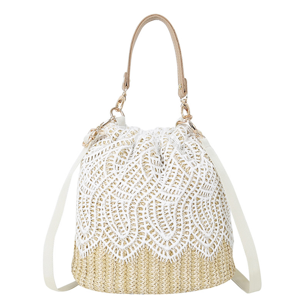 Women Lace Woven Bucket Shoulder Bag Straw Messenger Bags Summer Lady Beach Bag