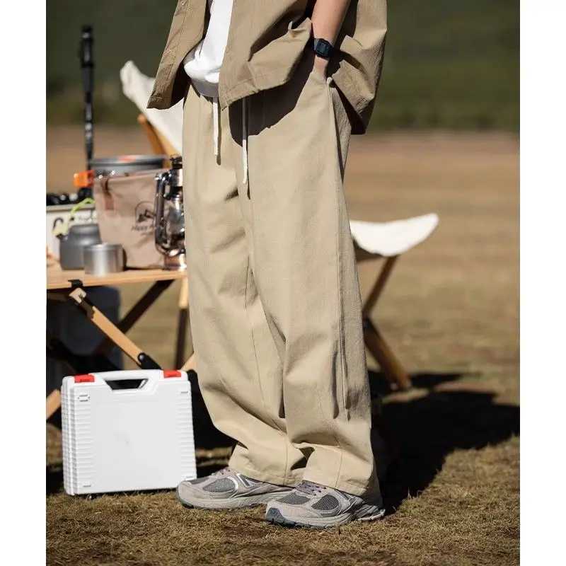 Spring Autumn New Fashion Solid Mens Clothing Elastic Waist Drawstring Casual Korean Pocket Simplicity Chaopai Straight Pants LX241107