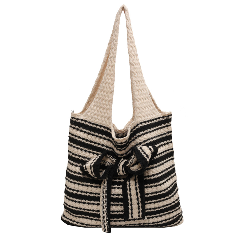 Women Crochet Tote Bag Contrast Color Aesthetic Shoulder Bag Large Capacity Knitted Tote Handbag Woven Bag for Female