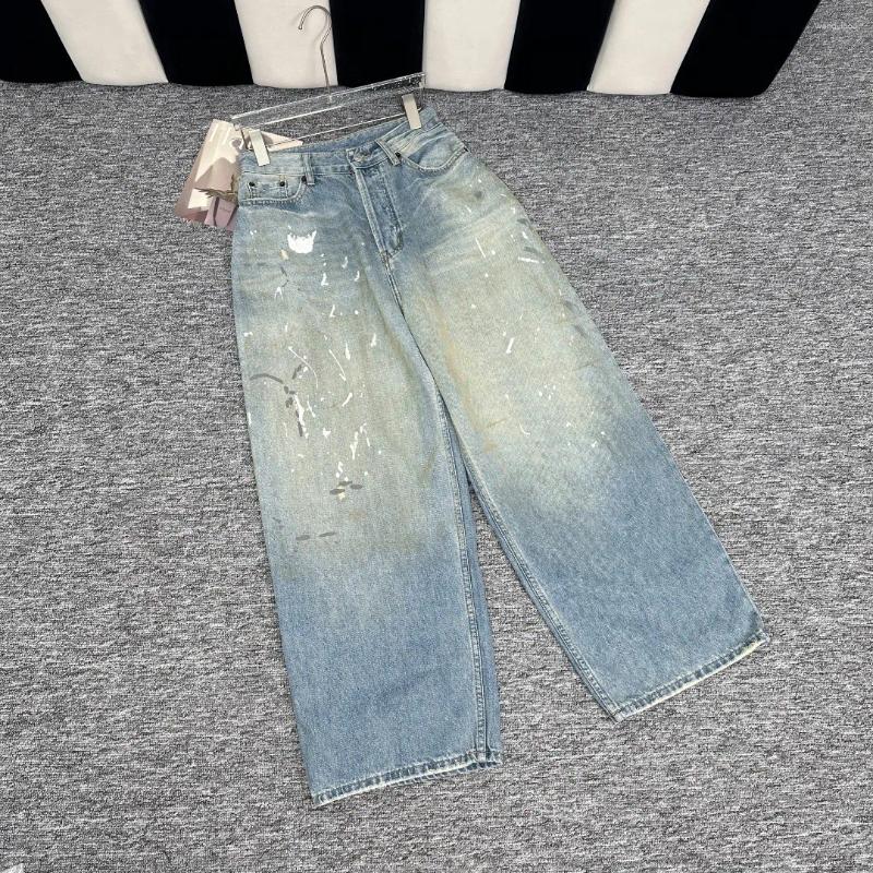 Women's Jeans Unisex Splash Ink Printed Graffiti Spring Summer 2024 Women And Men Distress Straight Loose Denim Wide Leg Long Pants