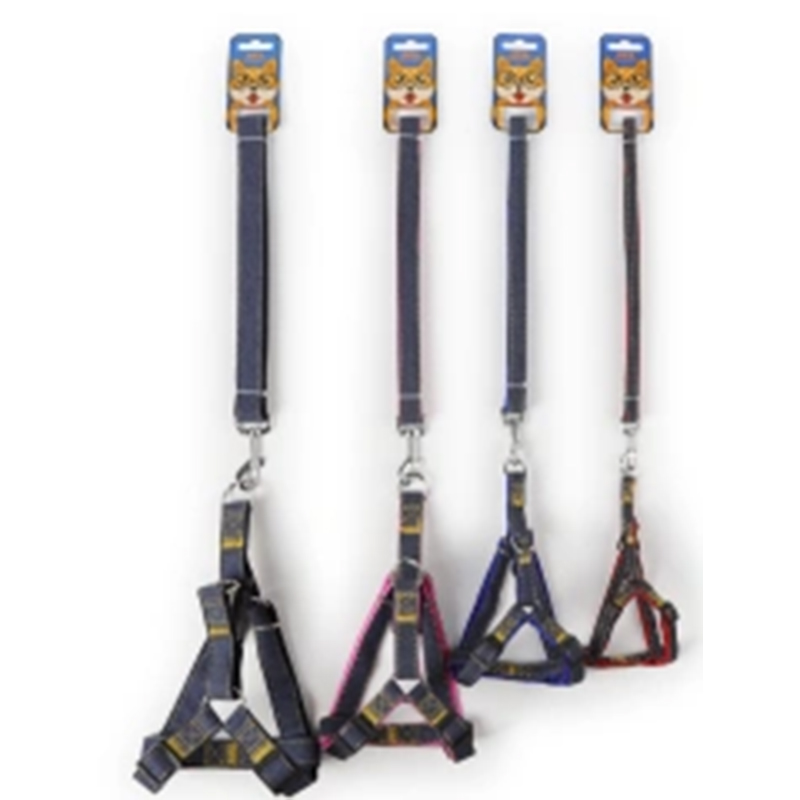 Stylish and Functional Denim Dog Harness Combination Featuring Ergonomic Grip and Flexible Length Options