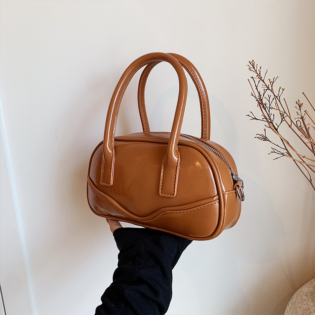 Handheld Bowling Bag PU Leather Crossbody Bag Versatile Casual Small Square Bag for Women Work Shopping Travel