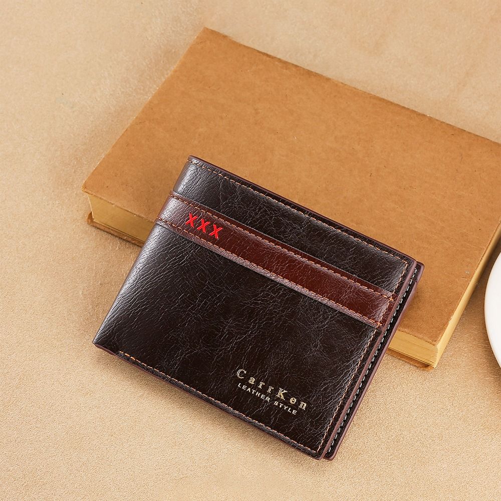 Portable Solid Color Men's Short Wallet Waterproof Leisure Male Leather Purse Simple Slim Card Wallet Travel