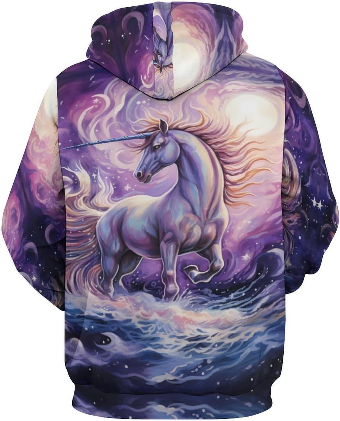 Hoodie for Mens Womens Colourful Unicorrn on Ocean in Night Hoodies for Men 3D Print Pullover Hooded Drawstring Loose Sweatshirt with Big Pockets Grap