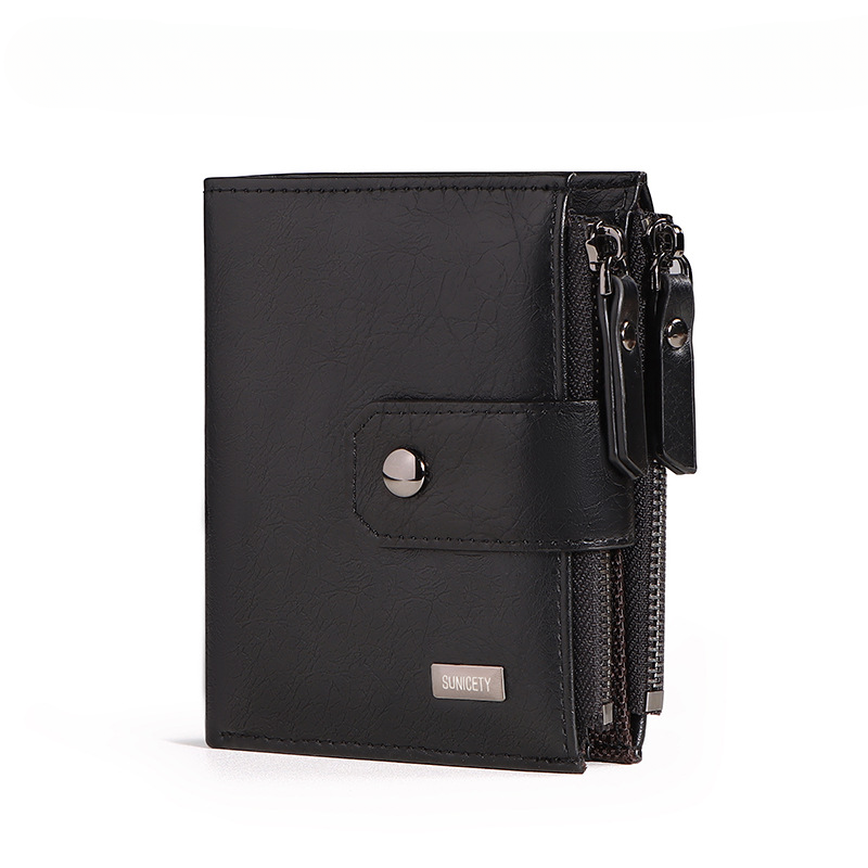 Business Leather Thin Short Men's Wallet Retro High-End Zipper Money Holder