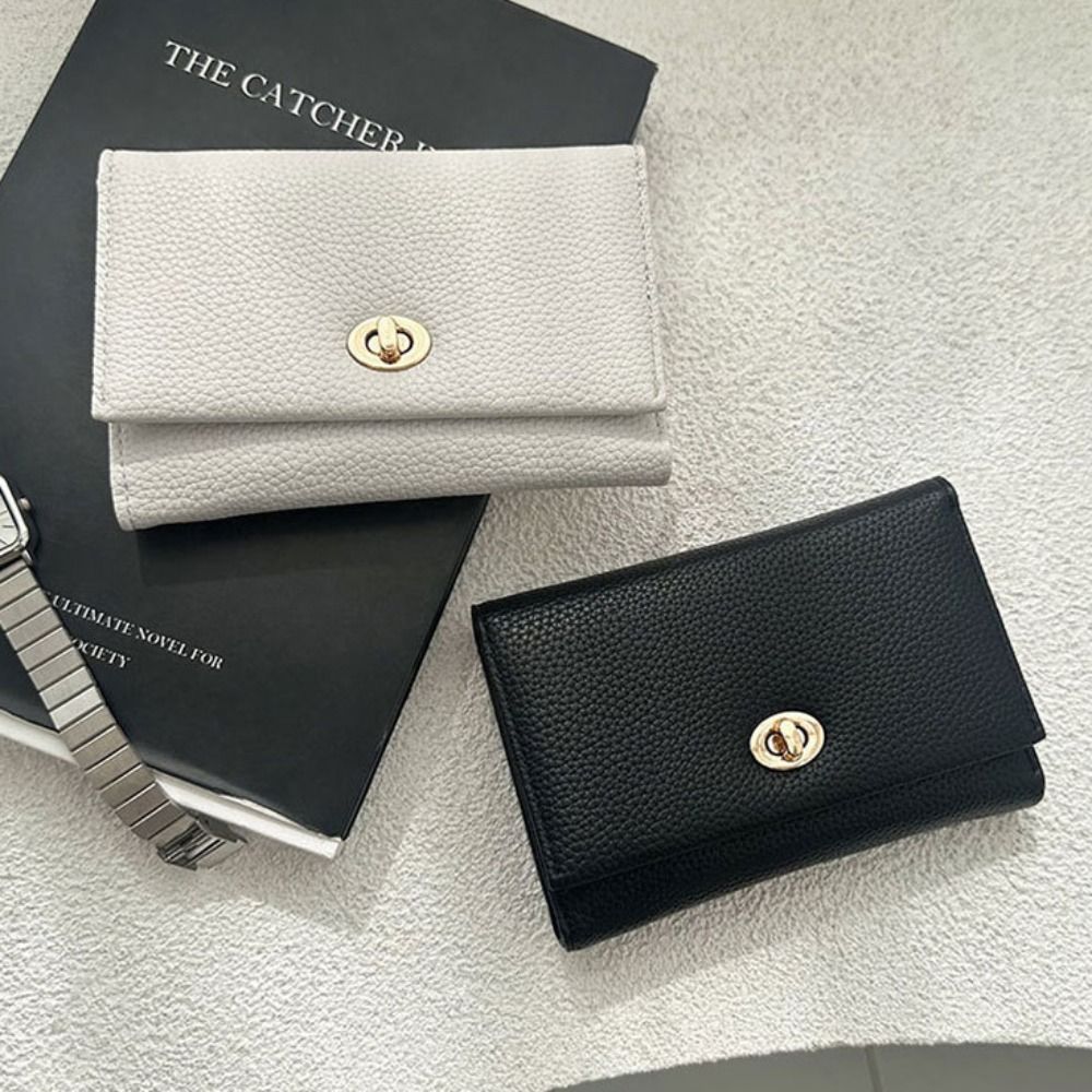 Fashion Mini Short Wallet PU Leather Large Capacity Money Bag Solid Color Coin Purse Girl