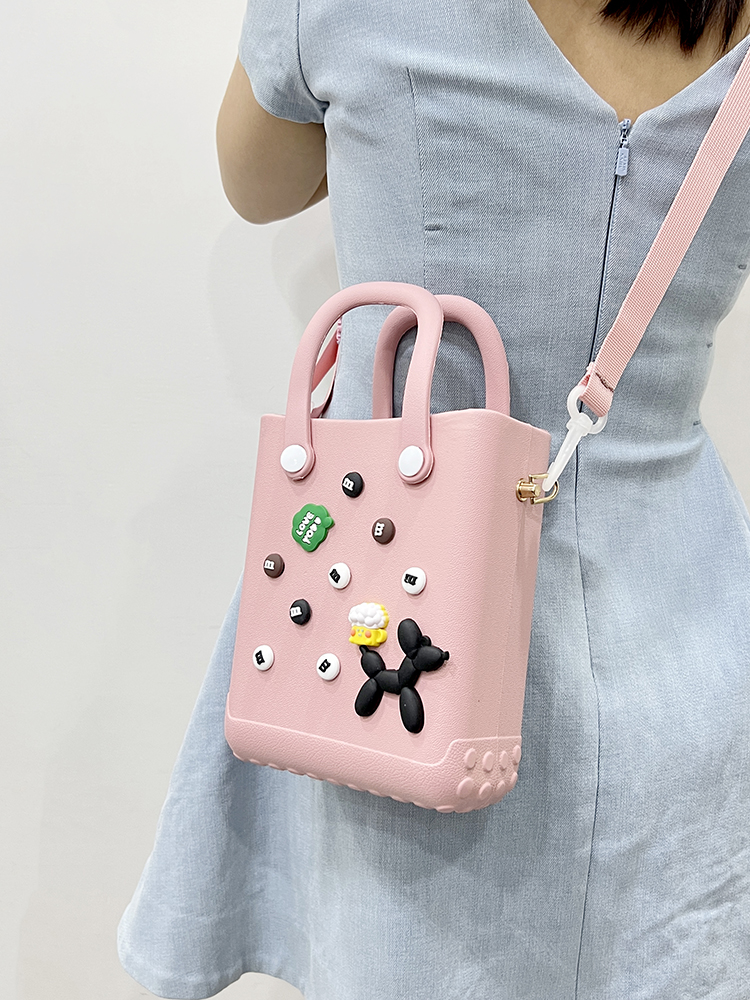 Women Beach Bag Small Beach Tote Bag with Holes and Charms Travel Crossbody Bag Fashion Storage Handbag Outdoor Travel Bag